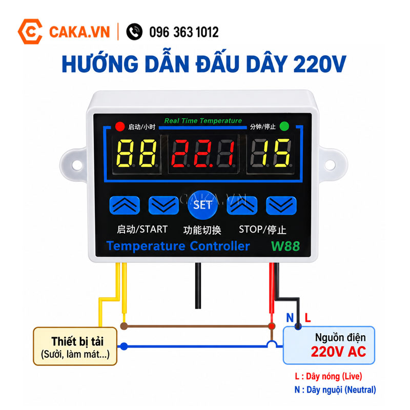 sơ đồ W88 điều khiển nhiệt độ relay 10A