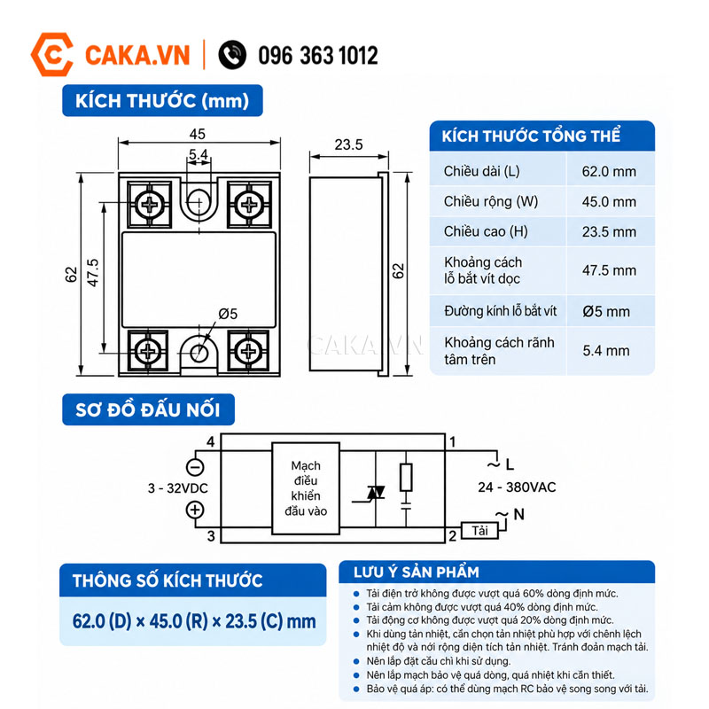 SSR-80DA 80A điều khiển 3-32VDC tải AC 220V