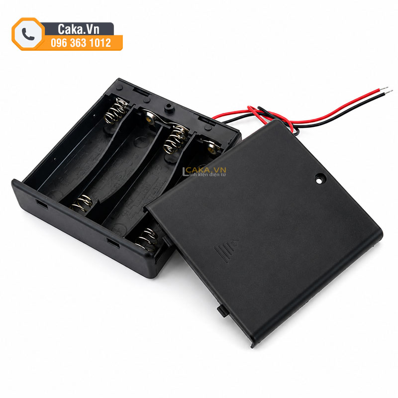 Đế 4 pin AA có nắp và công tắc ON OFF 6V