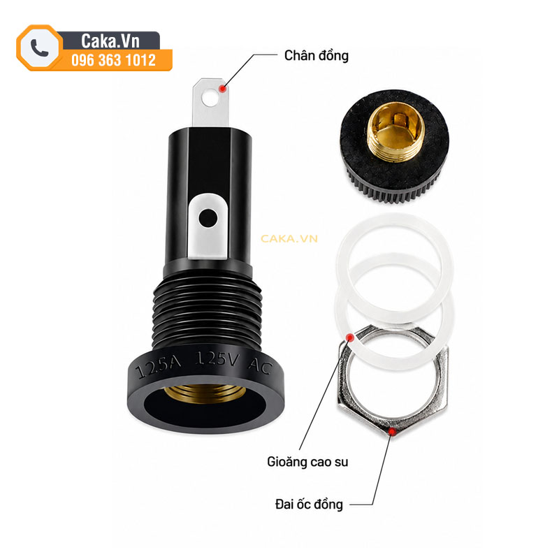 Đế cầu chì thủy tinh 6x30mm màu đen