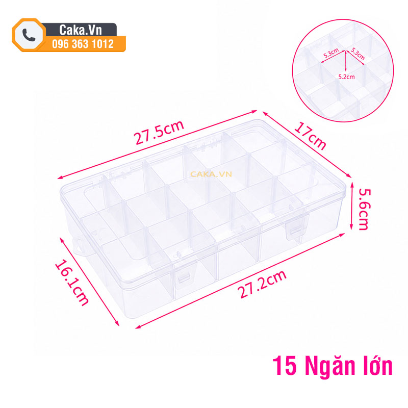 Hộp nhựa đựng linh kiện 15 ngăn lớn trong suốt