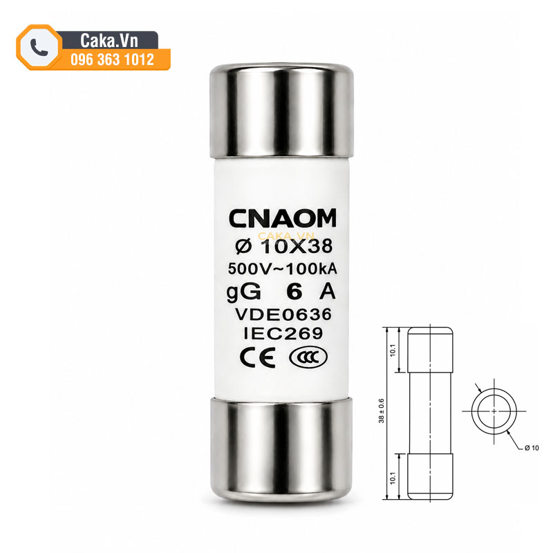 Cầu chì sứ 6A 10x38mm 500V R015