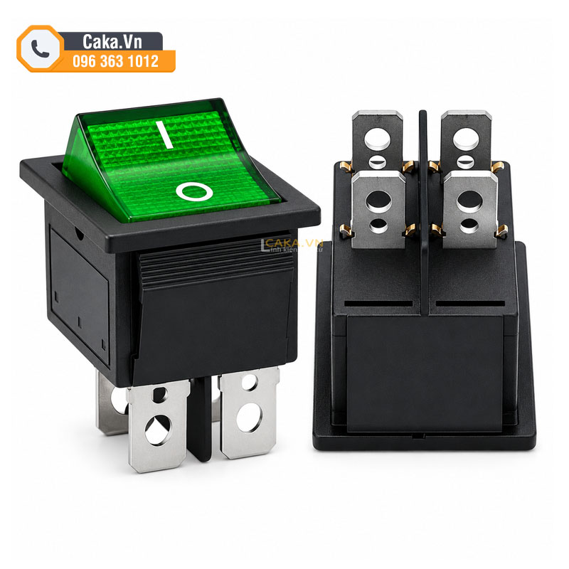 Công tắc KCD4 16A 250VAC 4 chân có đèn màu xanh