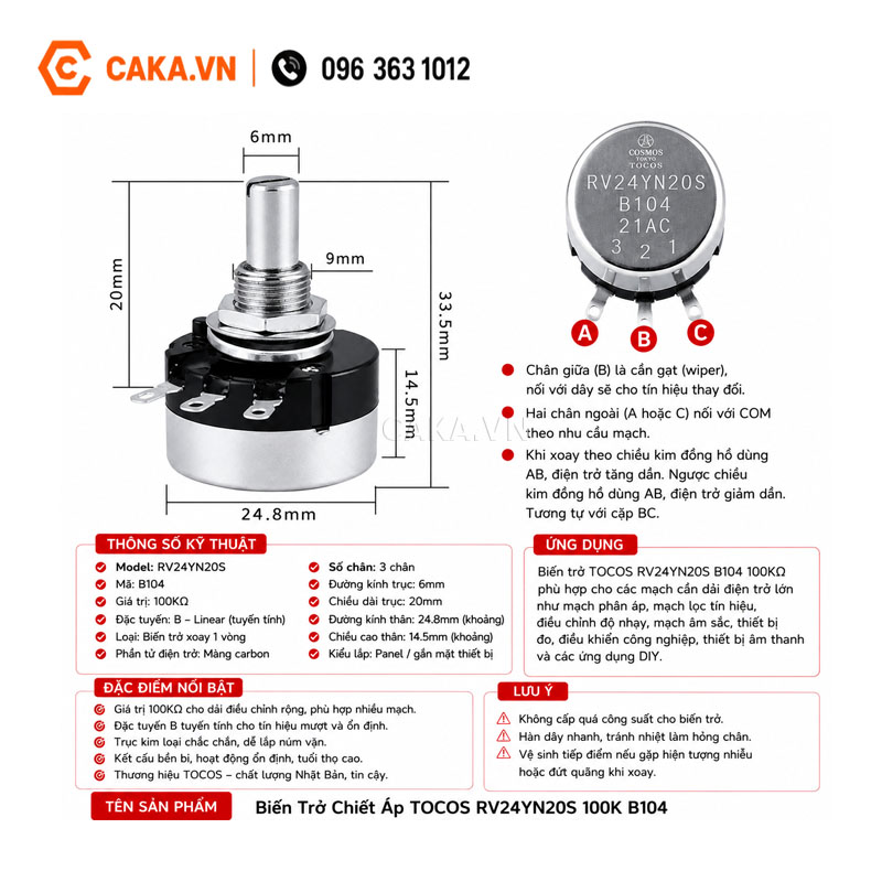 Biến Trở TOCOS RV24YN20S B104 100K