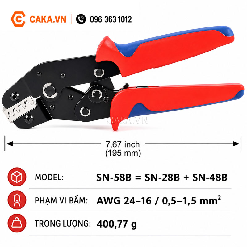 Dải bấm Kìm bấm cos SN-58B từ 0.25 đến 1.5mm²