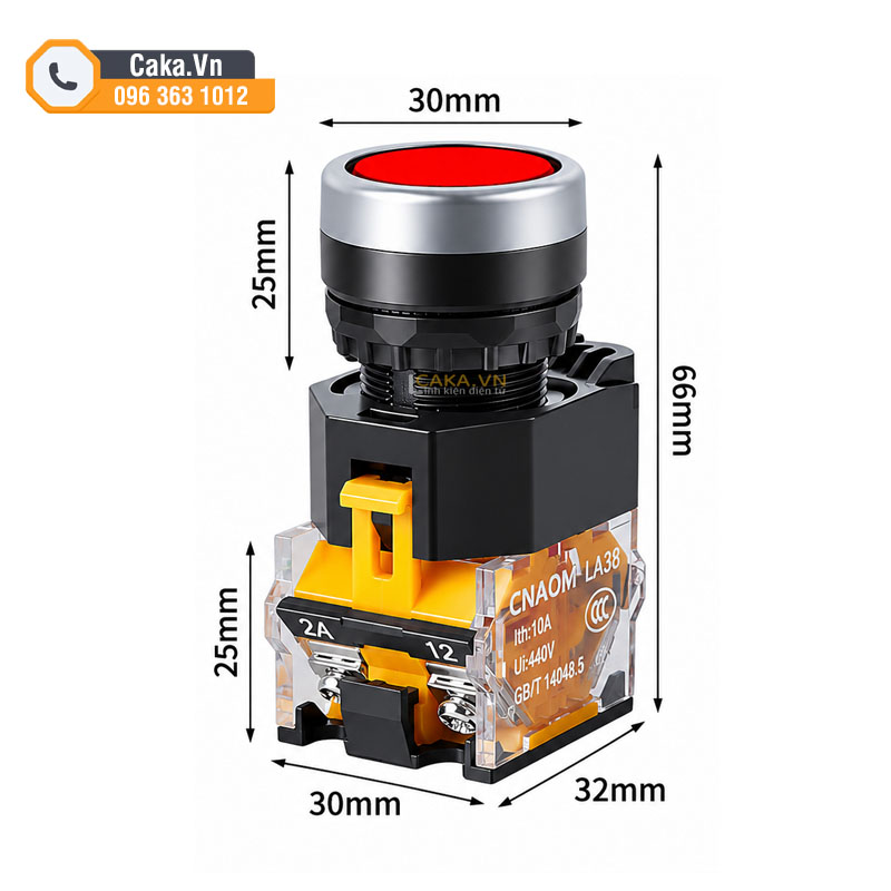 Nút nhấn nhả LA38-11BN phi 22mm 10A màu đỏ