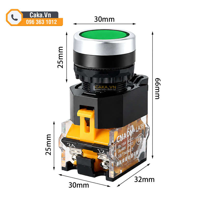 Nút nhấn giữ LA38-11T phi 22mm 10A màu xanh lá