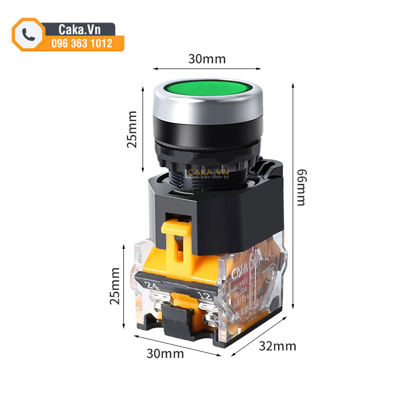 Nút nhấn nhả LA38-11BN phi 22mm 10A màu xanh lá