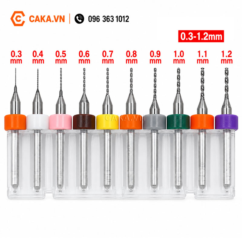 Bộ 10 mũi khoan CNC đường kính 0.3 đến 1.2mm
