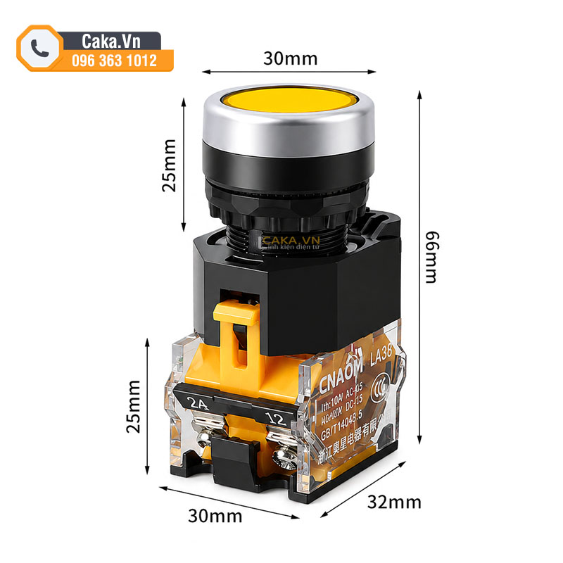 Nút nhấn giữ LA38-11T phi 22mm 10A màu vàng