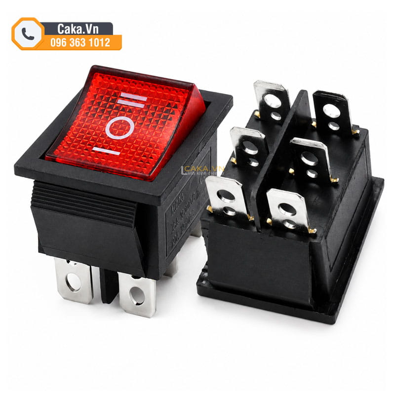 Công tắc đảo chiều KCD4 6 chân 3 vị trí có đèn đỏ 16A 250V