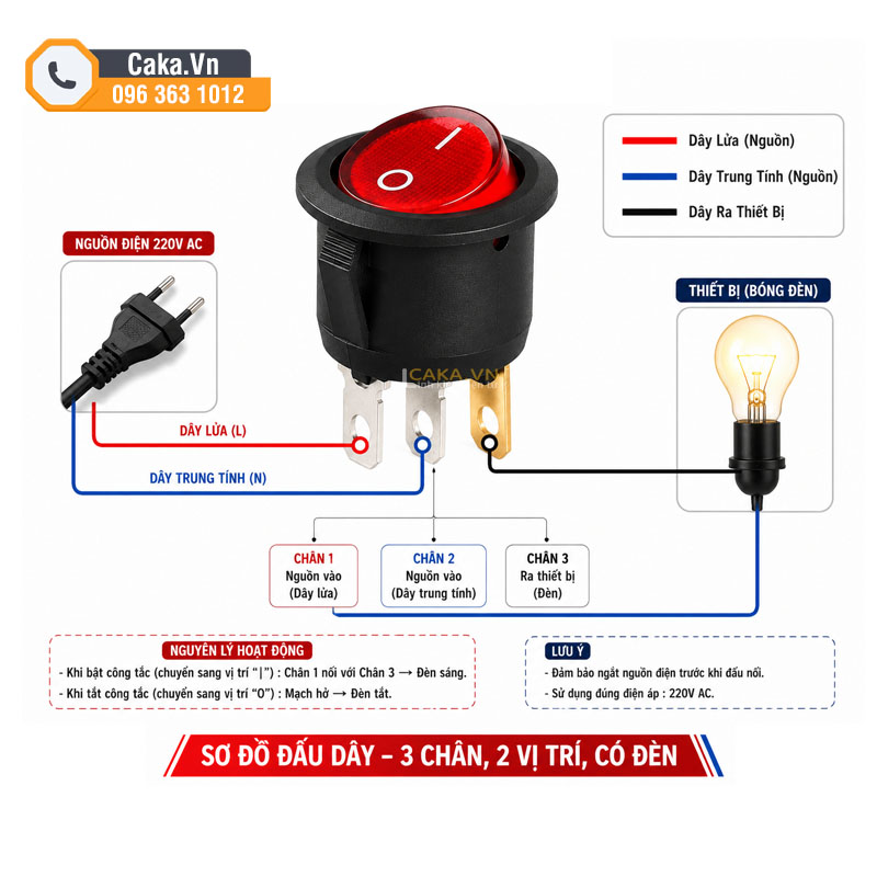 Công tắc KCD1 3 chân có đèn 6A 250V