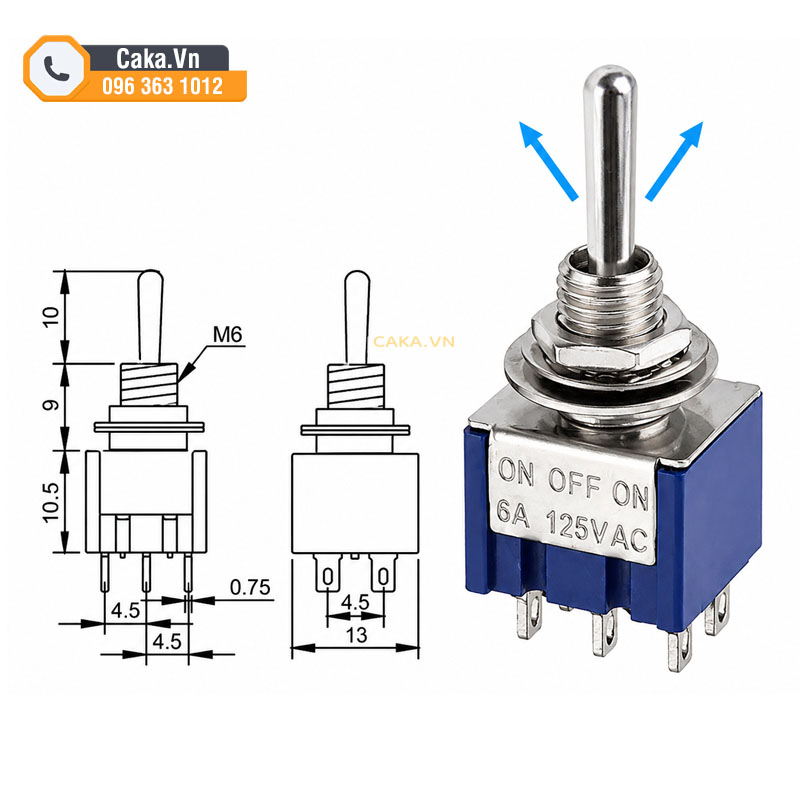 Công tắc MTS-203 3 vị trí ON-OFF-ON 6A 125V