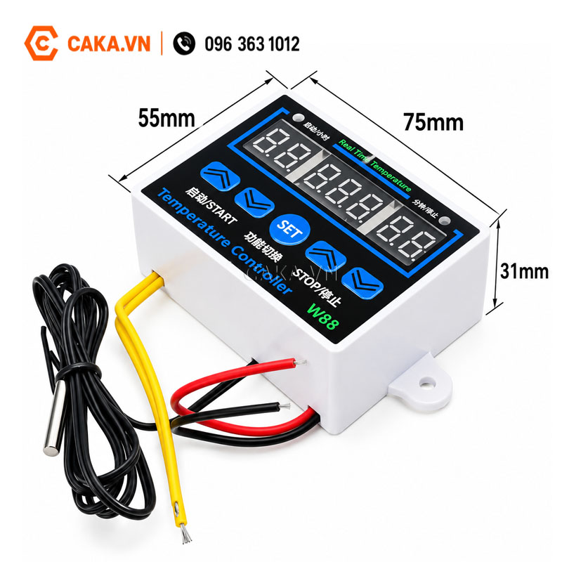 Kích thước W88 điều khiển nhiệt độ relay 10A