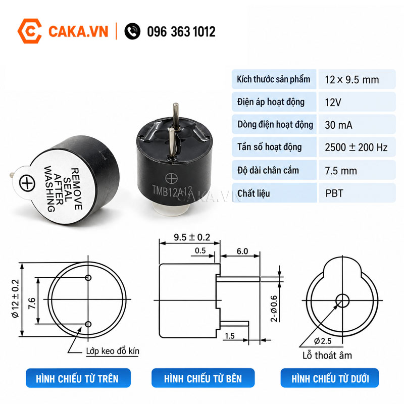 Còi Chip Buzzer 12V 12x9.5mm