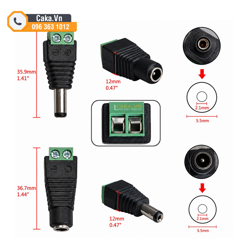 Đầu DC cái 12V 5.5x2.1mm