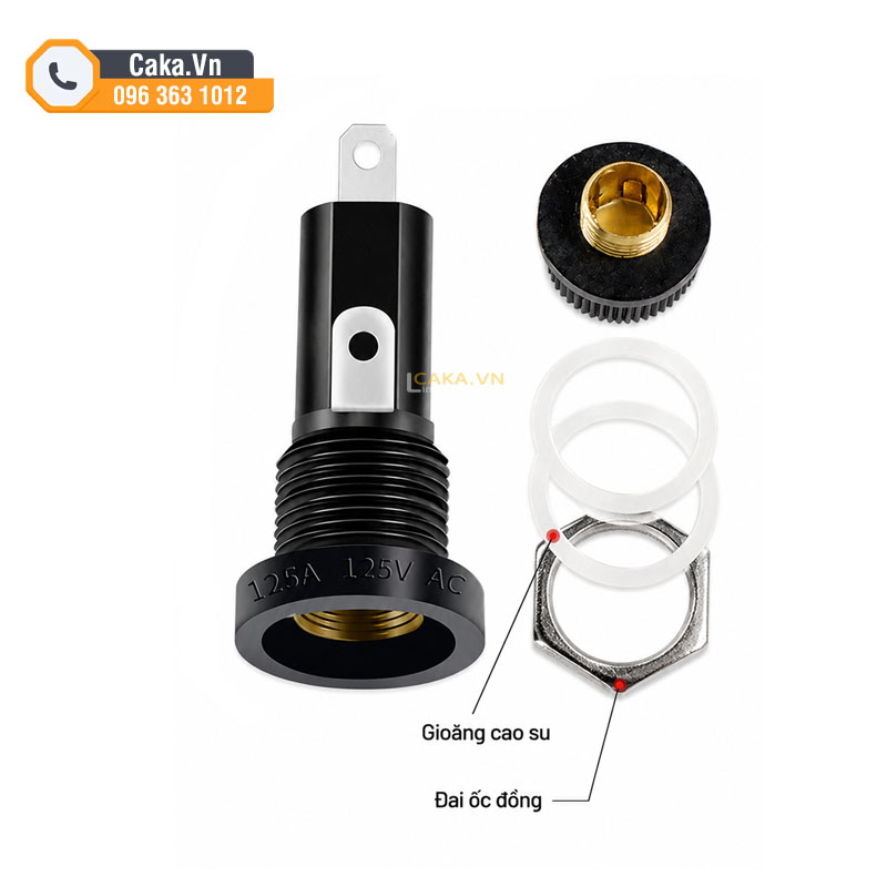 Đế cầu chì 250V có nắp vặn màu đen