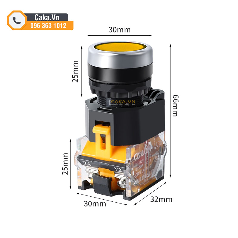 Nút nhấn nhả LA38-11BN phi 22mm 10A màu vàng