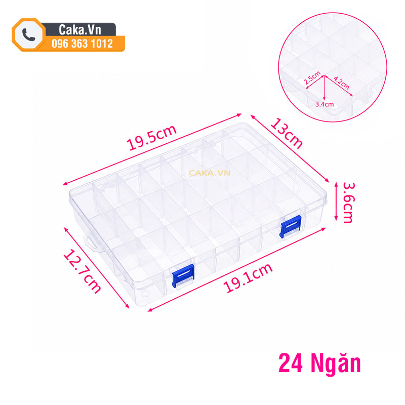 Hộp nhựa đựng linh kiện 24 ngăn trong suốt tháo rời