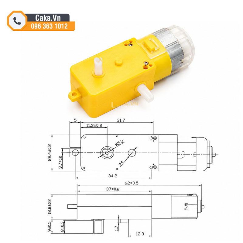 Kích thước Động cơ giảm tốc vàng TT trục kép 3-9V