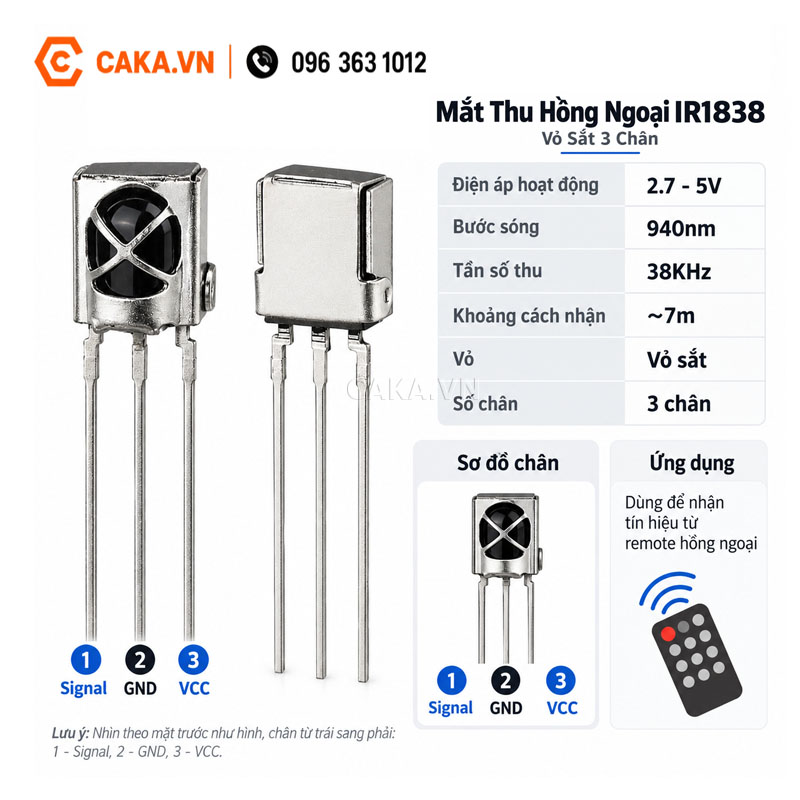 Mắt thu IR 1838 dùng nhận tín hiệu remote hồng ngoại