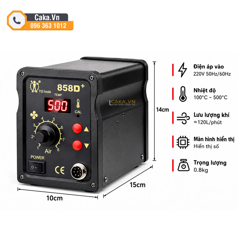 Máy khò nhiệt điện tử 858D+ điều chỉnh nhiệt độ