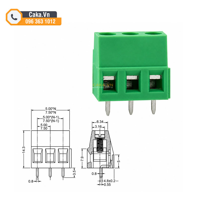 Terminal KF128 3P bắt vít hàn PCB