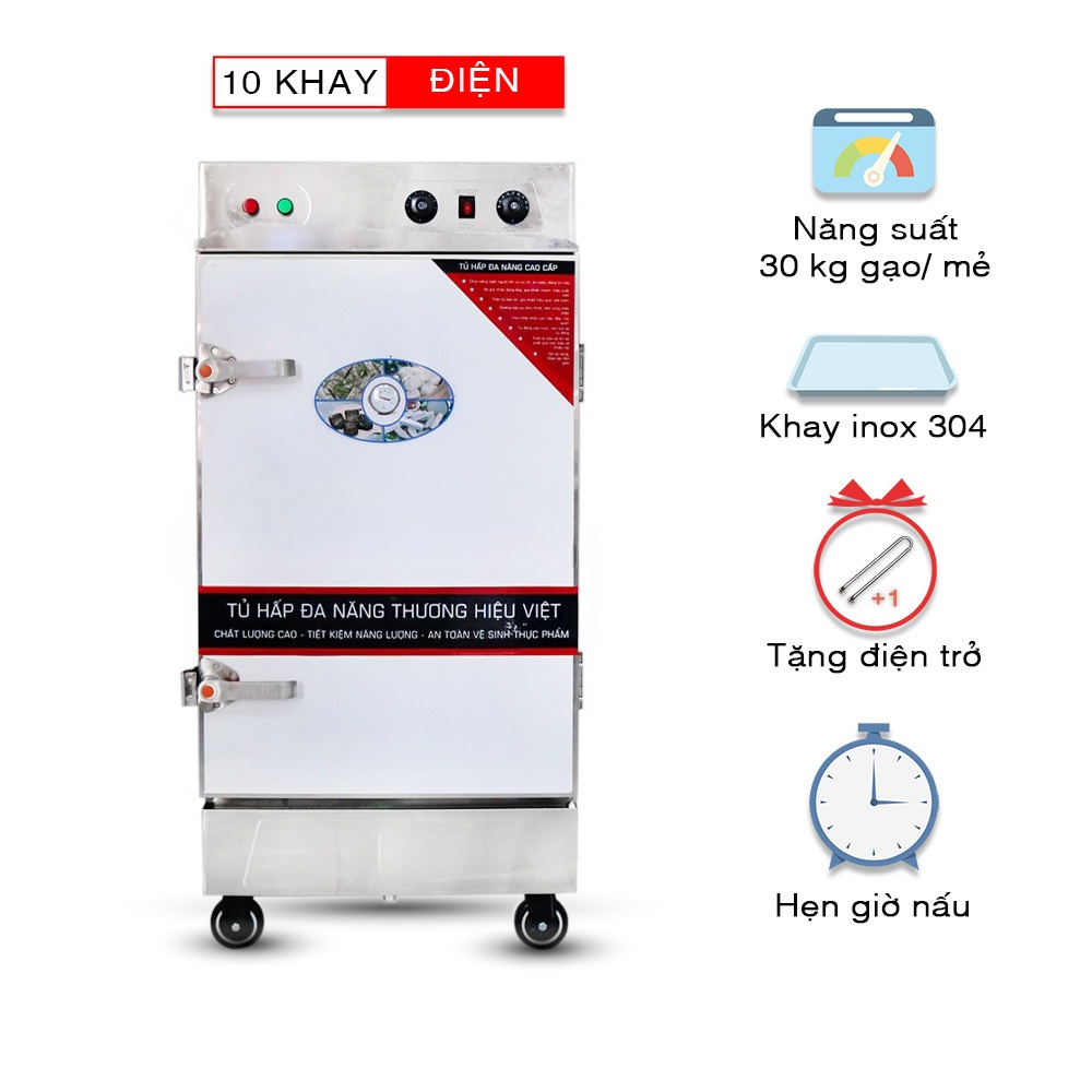 Tủ Nấu Cơm Công Nghiệp 10 Khay Dùng Điện Và Hẹn Giờ