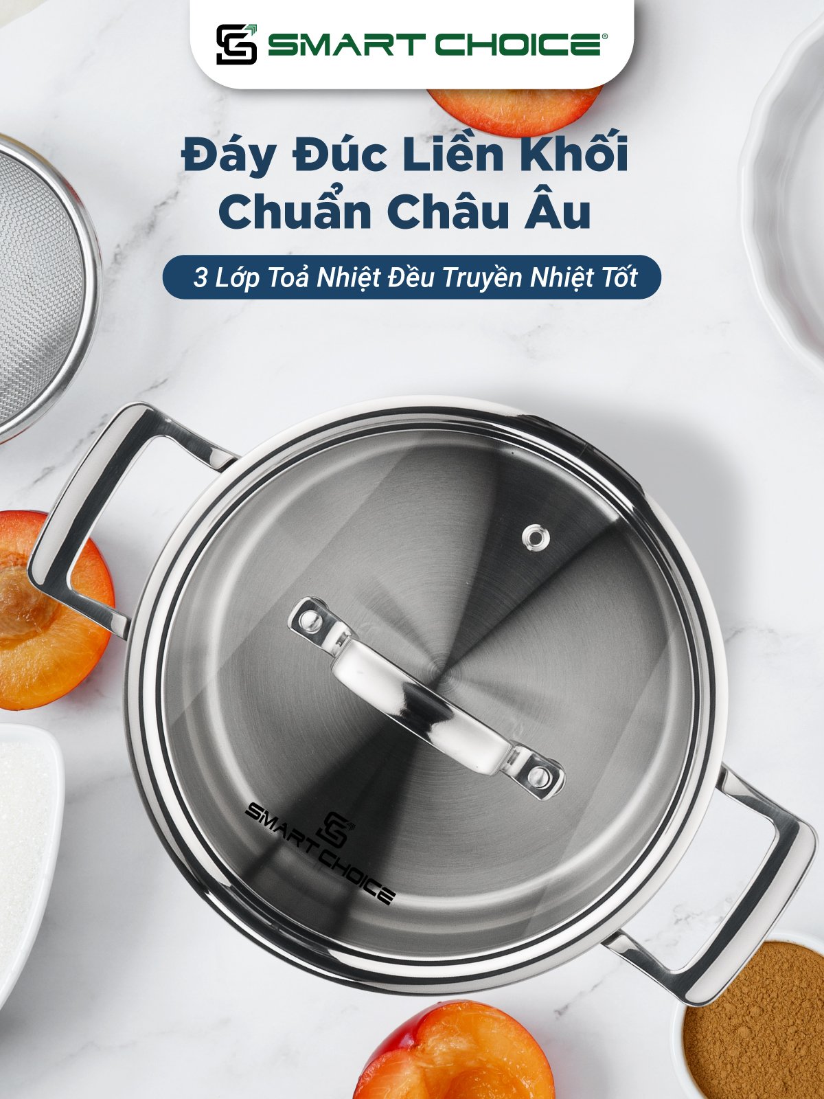 Nồi Inox 304 SmartChoice SCG-NL001 Liền Khối 3 Đáy