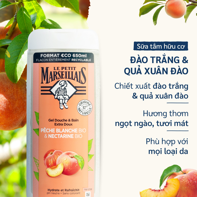 Sữa tắm 92% hữu cơ LE PETIT MARSEILLAIS 650ml