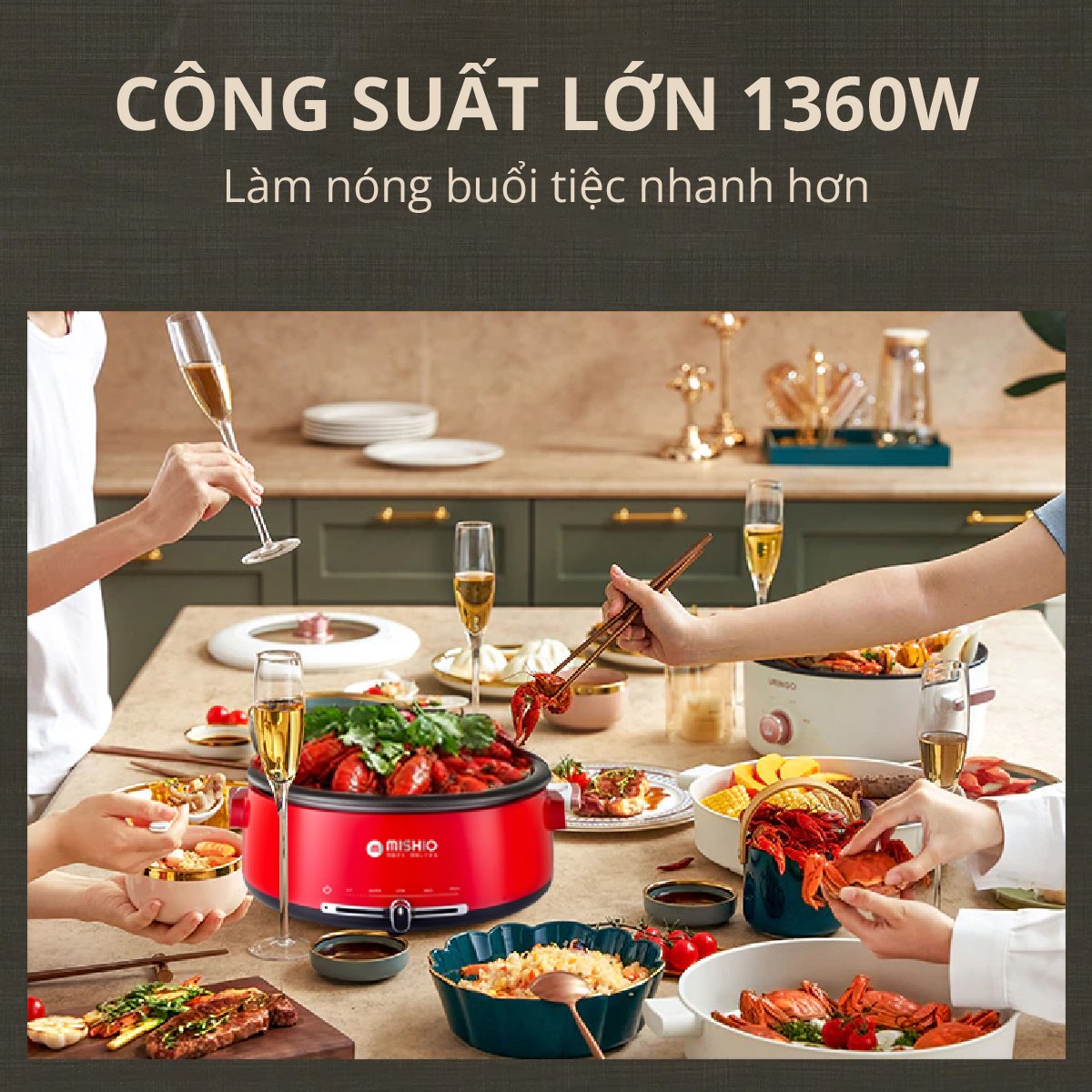 Nồi Lẩu Điện Lòng 4L Có Thể Tách Rời Mishio MK348