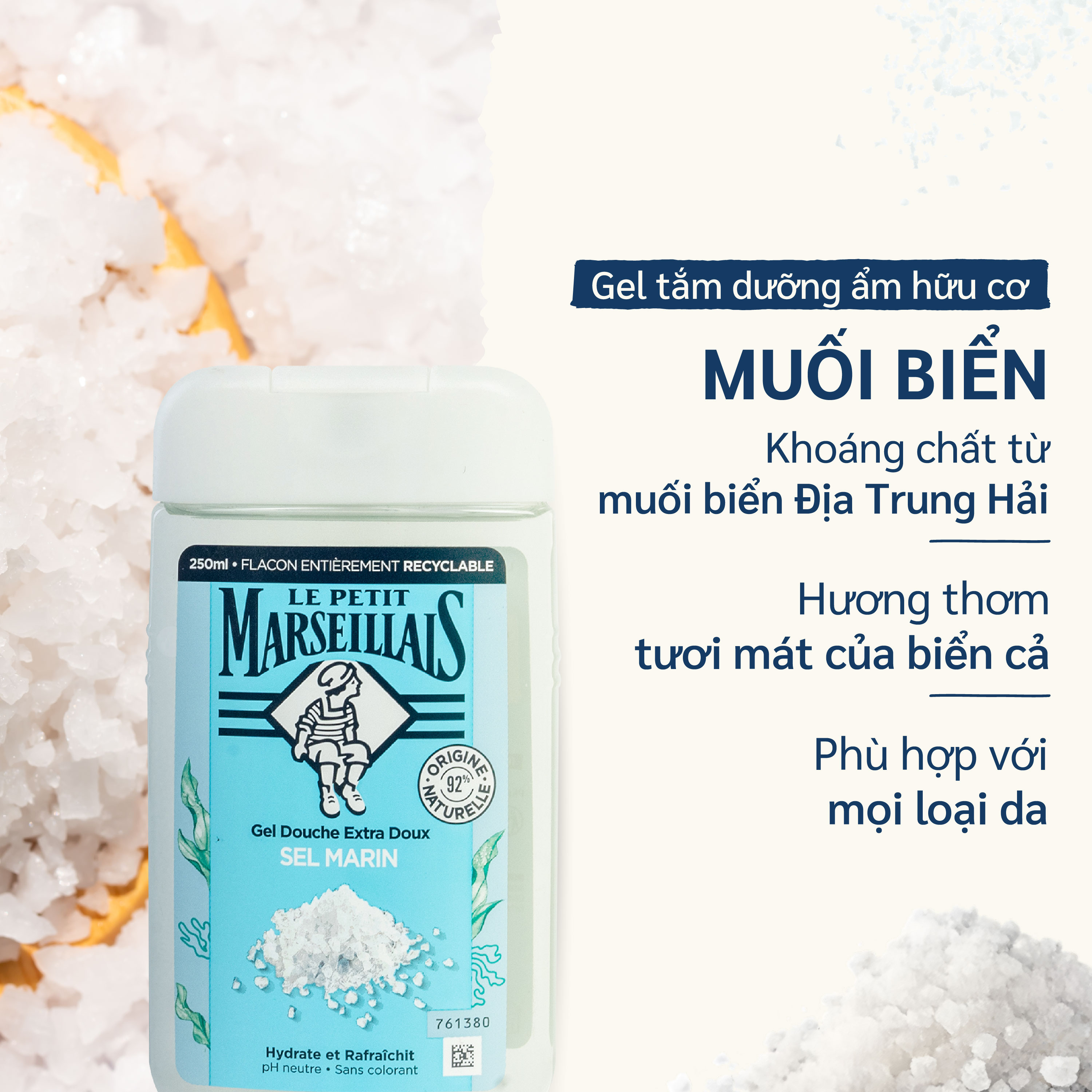 Sữa Tắm 92% hữu cơ LE PETIT MARSEILLAIS dạng kem 250ml