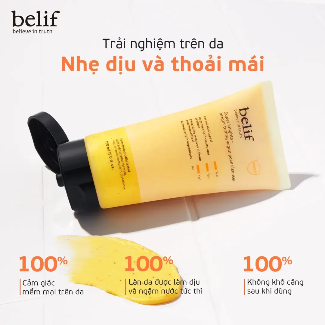 Sữa rửa mặt thuần chay Belif Super Knights Bright Toning Vegan Pack Cleanser 150ml