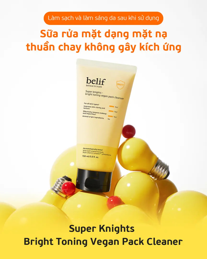 Sữa rửa mặt thuần chay Belif Super Knights Bright Toning Vegan Pack Cleanser 150ml
