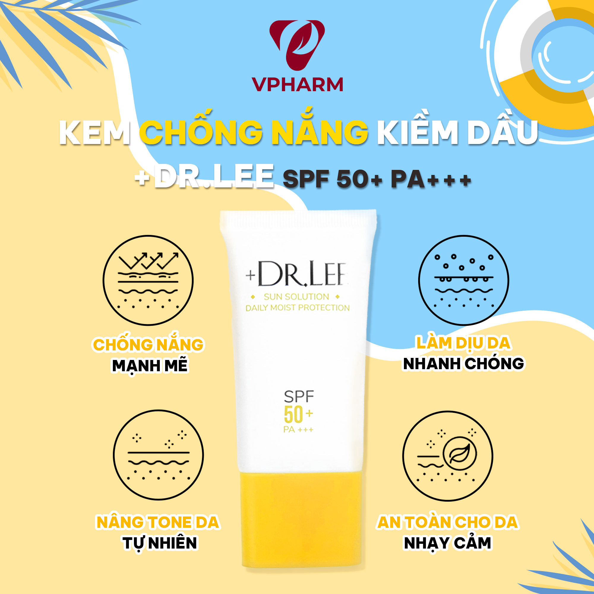 Kem chống nắng, dưỡng ẩm +Dr.Lee Sun Solution Daily Moist Protection SPF 50+ và PA+++