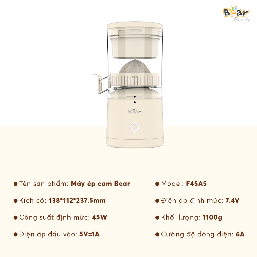 Máy Vắt Cam, Ép Trái Cây Tự Đông Bear ZZJ-F45A5