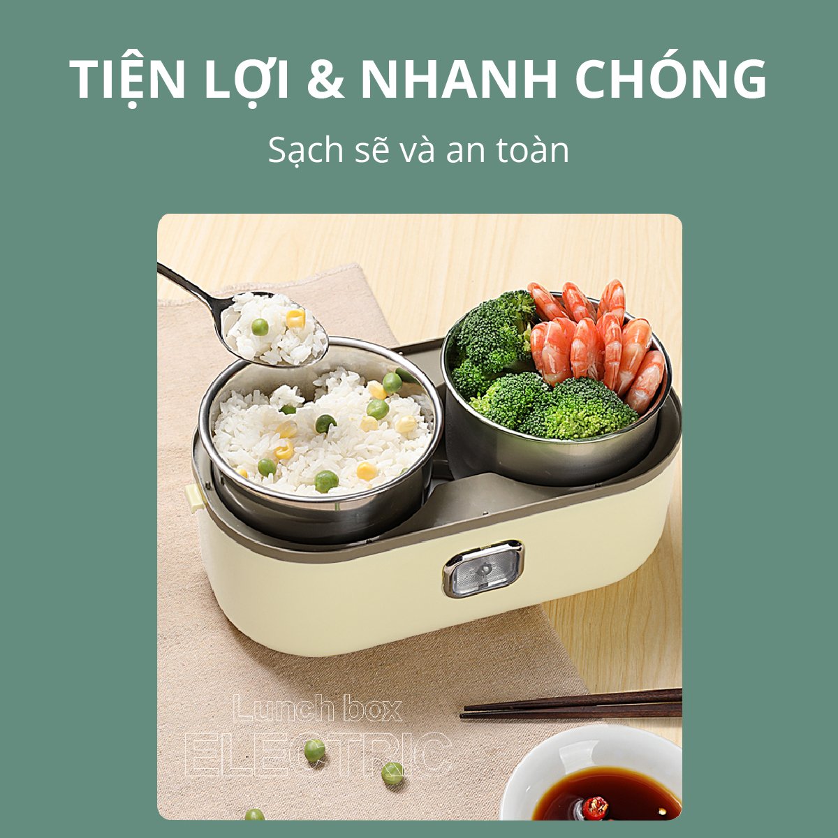 Hộp Hâm Cơm - Tiệt Trùng Bình Sữa Mishio MK345 Kèm 4 Hộp Đựng Inox 304