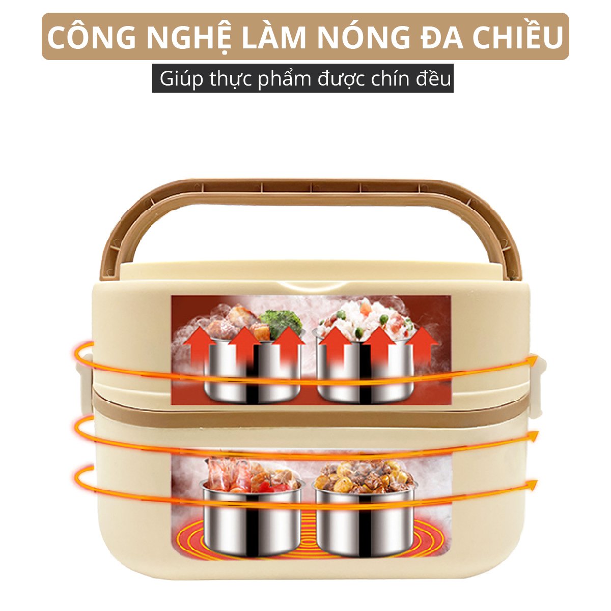 Hộp Hâm Cơm - Tiệt Trùng Bình Sữa Mishio MK345 Kèm 4 Hộp Đựng Inox 304
