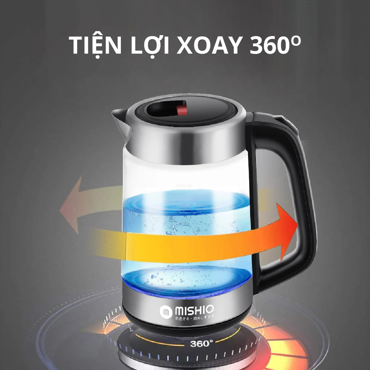 Bình Đun 1.8L Thủy Tinh Borosilicate Mâm Inox 304 Mishio MK341