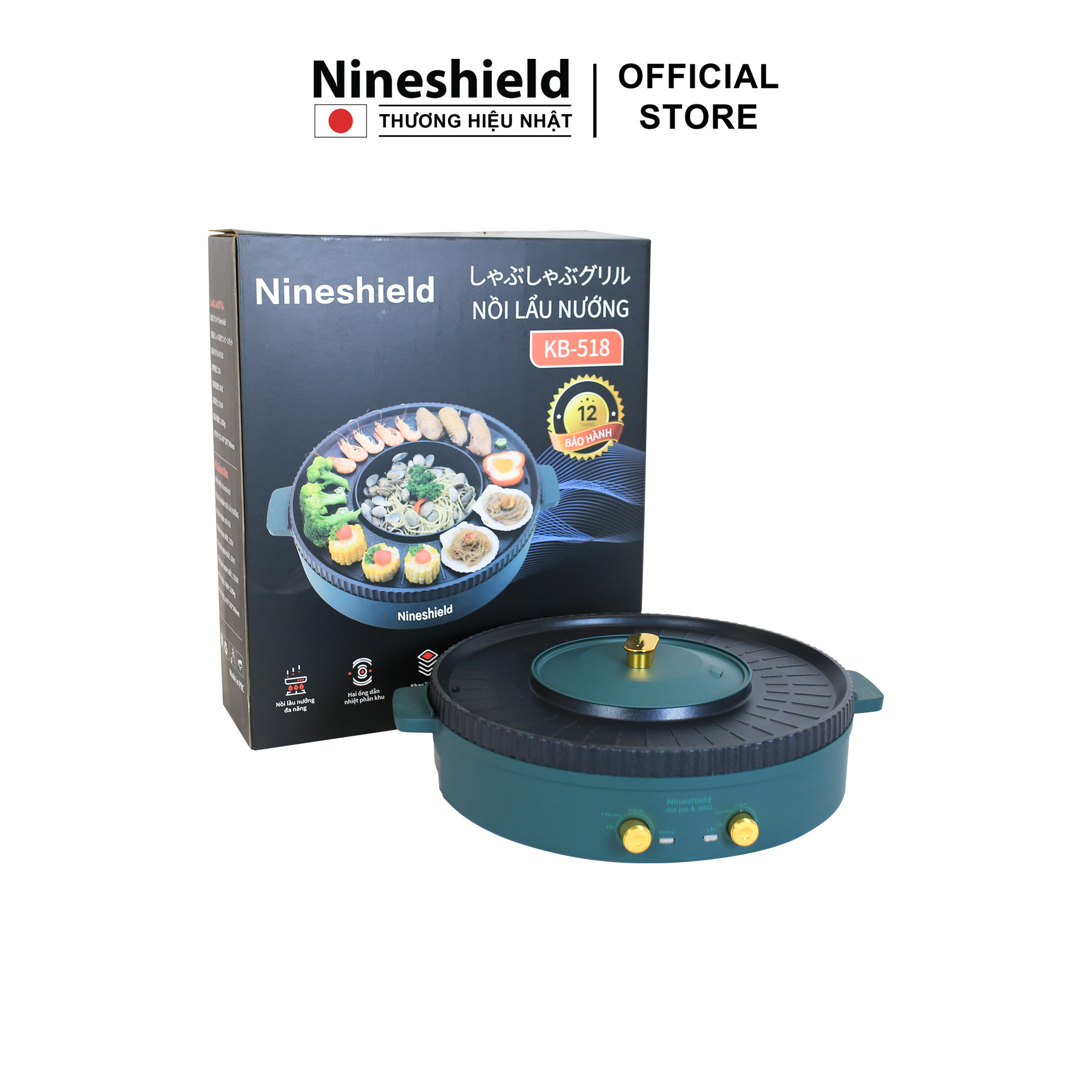 Nồi Lẩu Nướng Đa Năng 2 Trong 1 Nineshield KB - 518