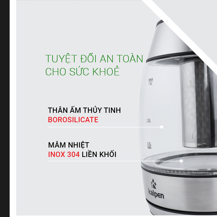 Ấm Đun Nước Siêu Tốc Thủy Tinh Kalpen KK66