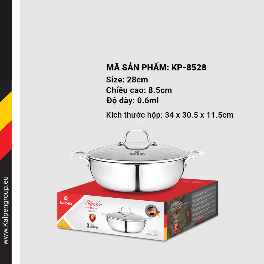 Chảo Inox 304 Không Chống Dính Đúc Liền Nguyên Khối Kalpen 30cm