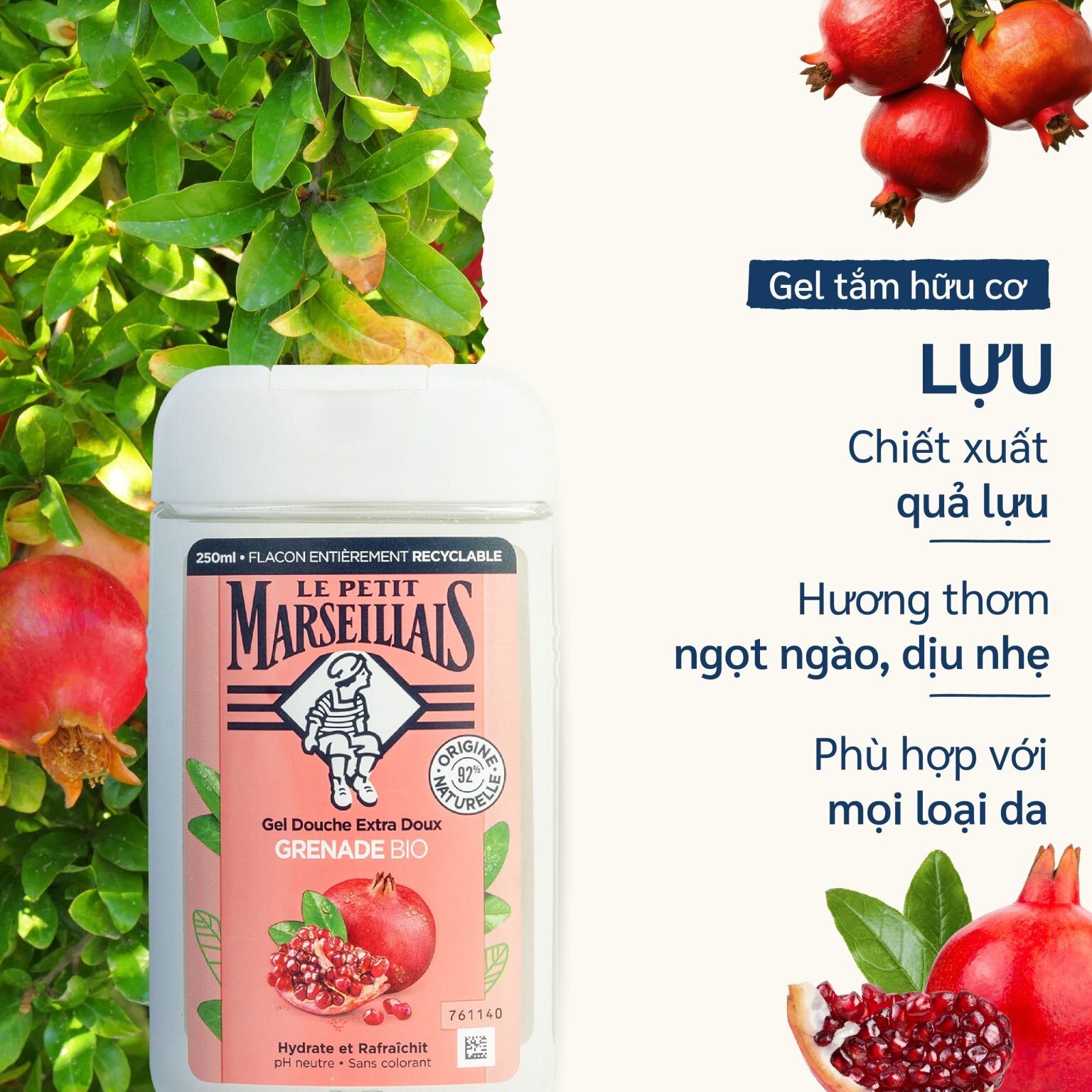 Sữa Tắm 92% hữu cơ LE PETIT MARSEILLAIS dạng kem 250ml