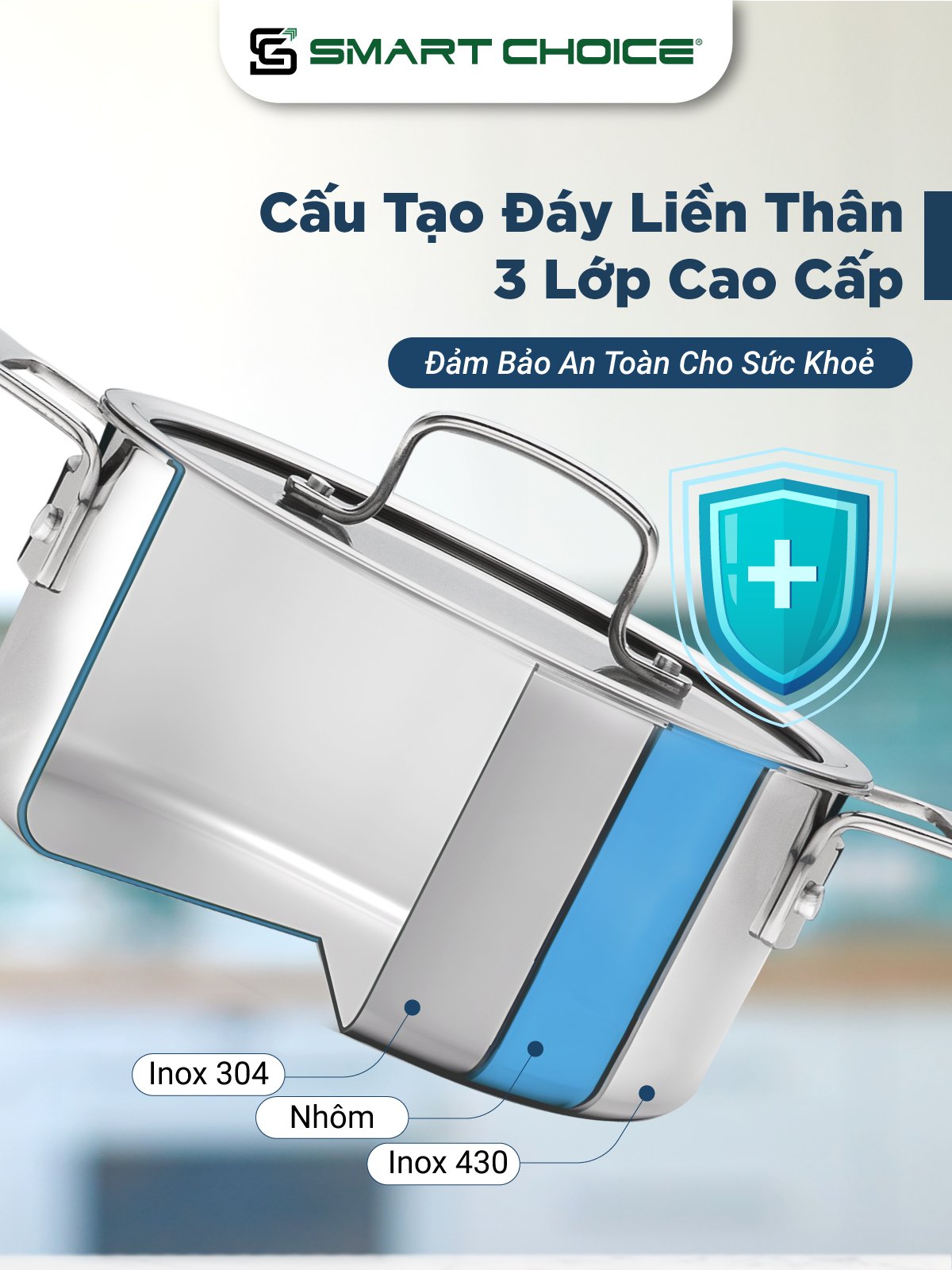 Nồi Inox 304 SmartChoice SCG-NL001 Liền Khối 3 Đáy