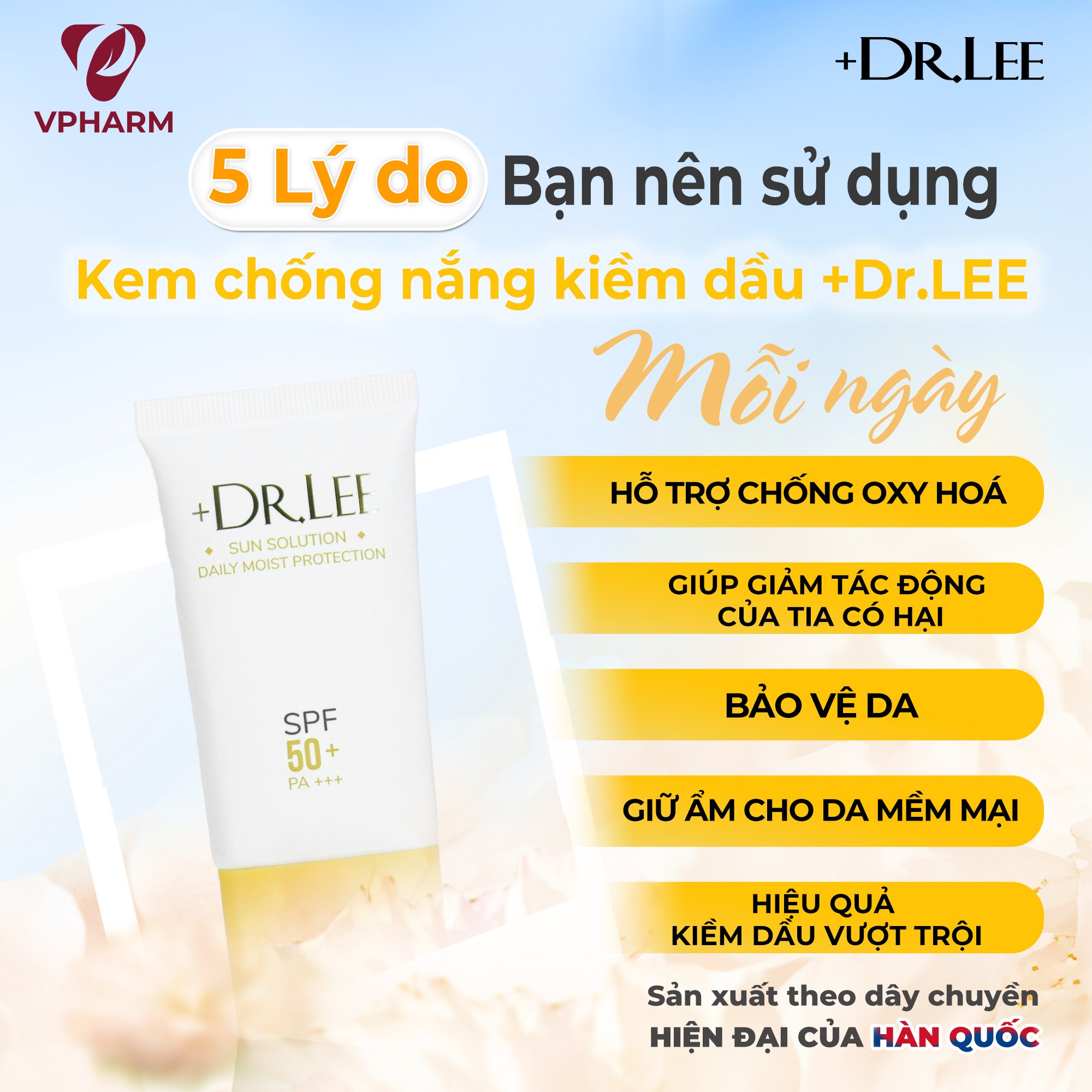 Kem chống nắng, dưỡng ẩm +Dr.Lee Sun Solution Daily Moist Protection SPF 50+ và PA+++