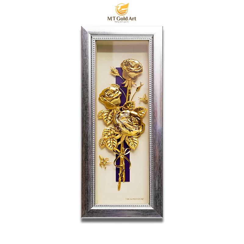 tranh bó hoa hồng dát vàng 24k