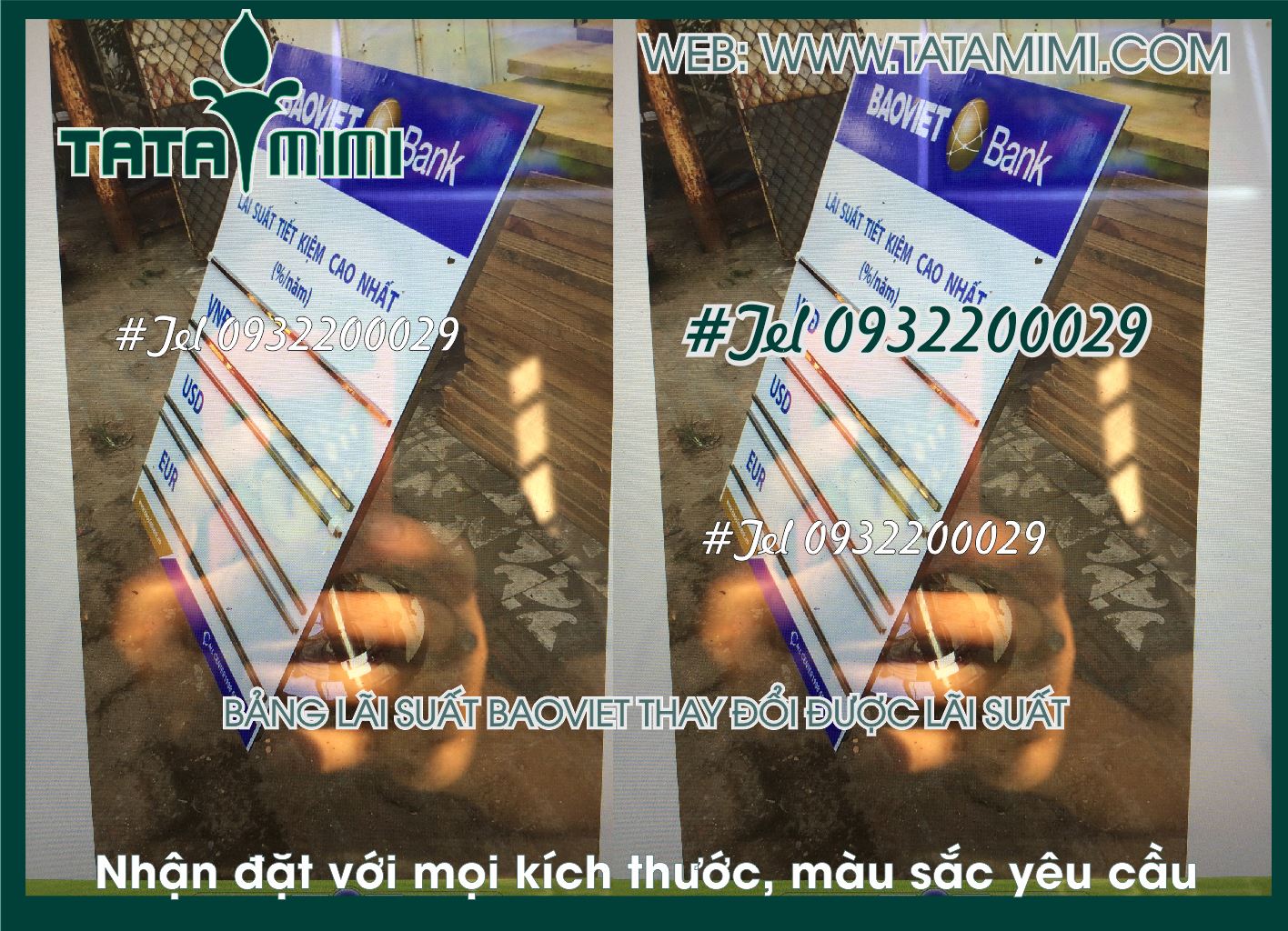 Biển lãi suất ngân hàng làm theo thiết kế của khách hàng