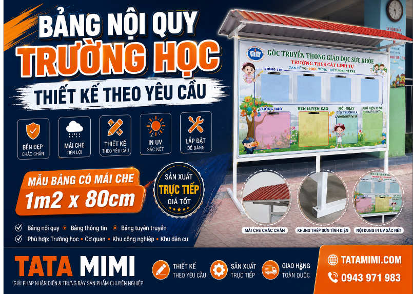 Bảng nội quy trường học có mái che kích thước 1m2 x 80cm