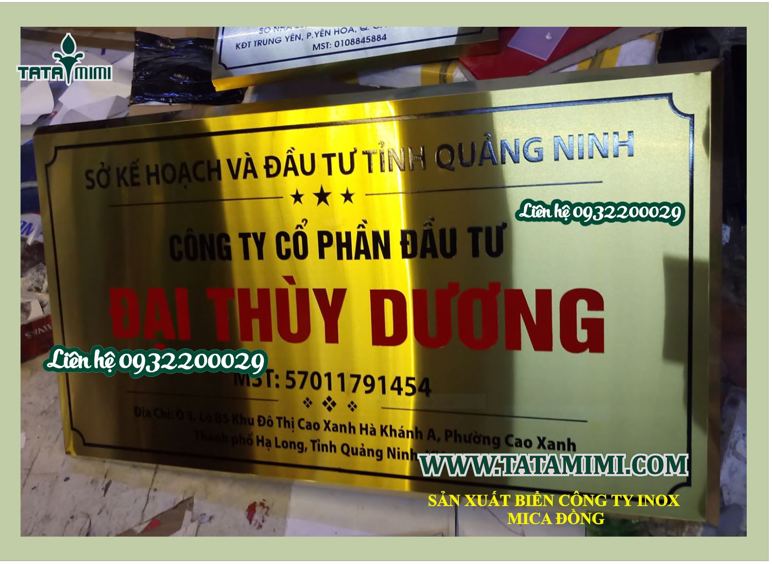 Biển công ty inox vàng gương