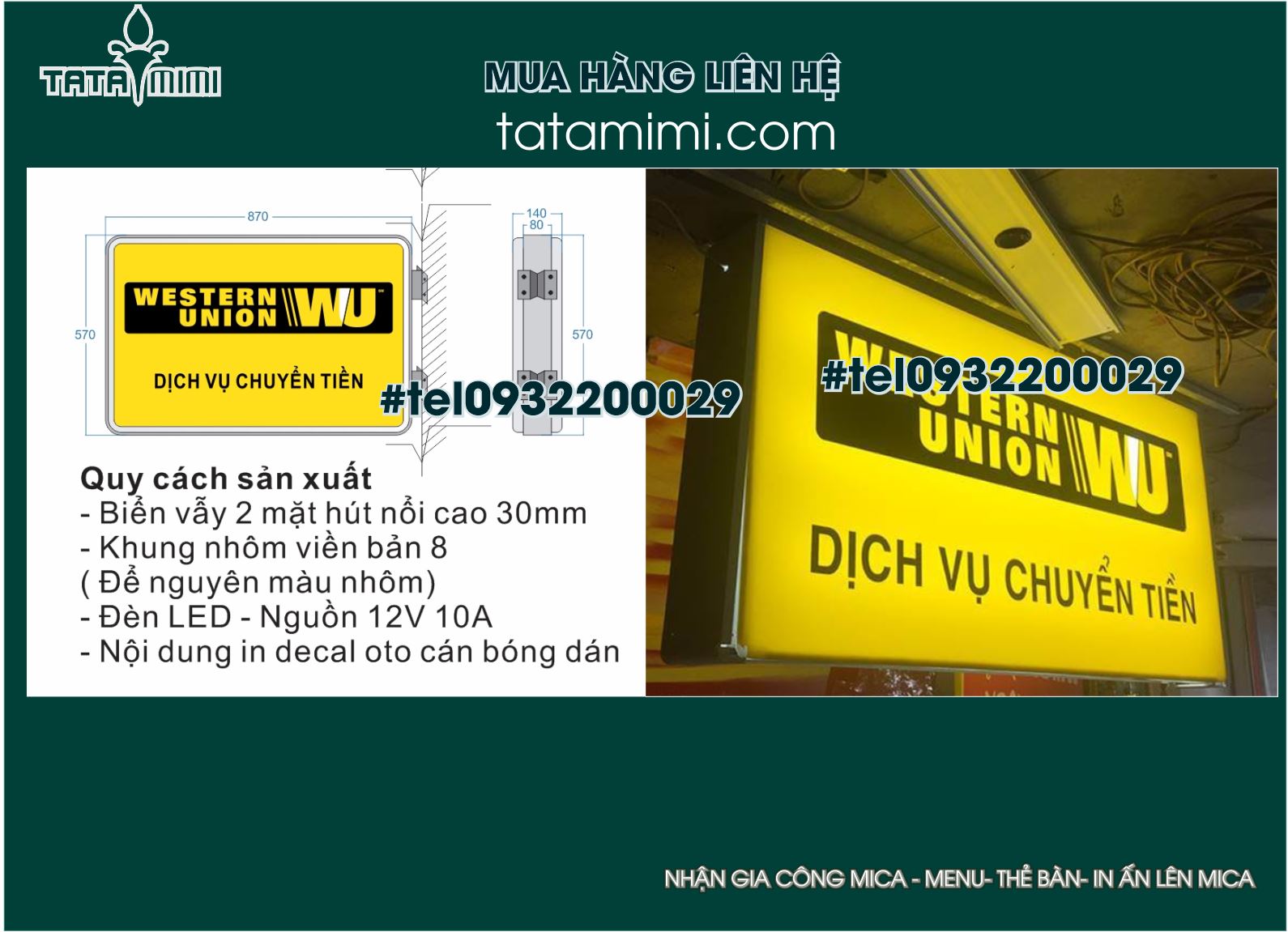 Biển công ty hút nổi viền nhôm